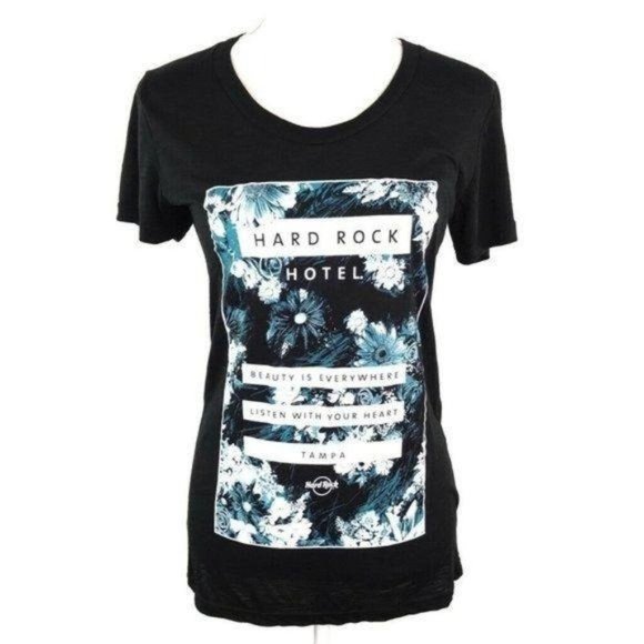 Hard Rock Graphic Floral Short Sleeve Tee T Shirt - Picture 1 of 8
